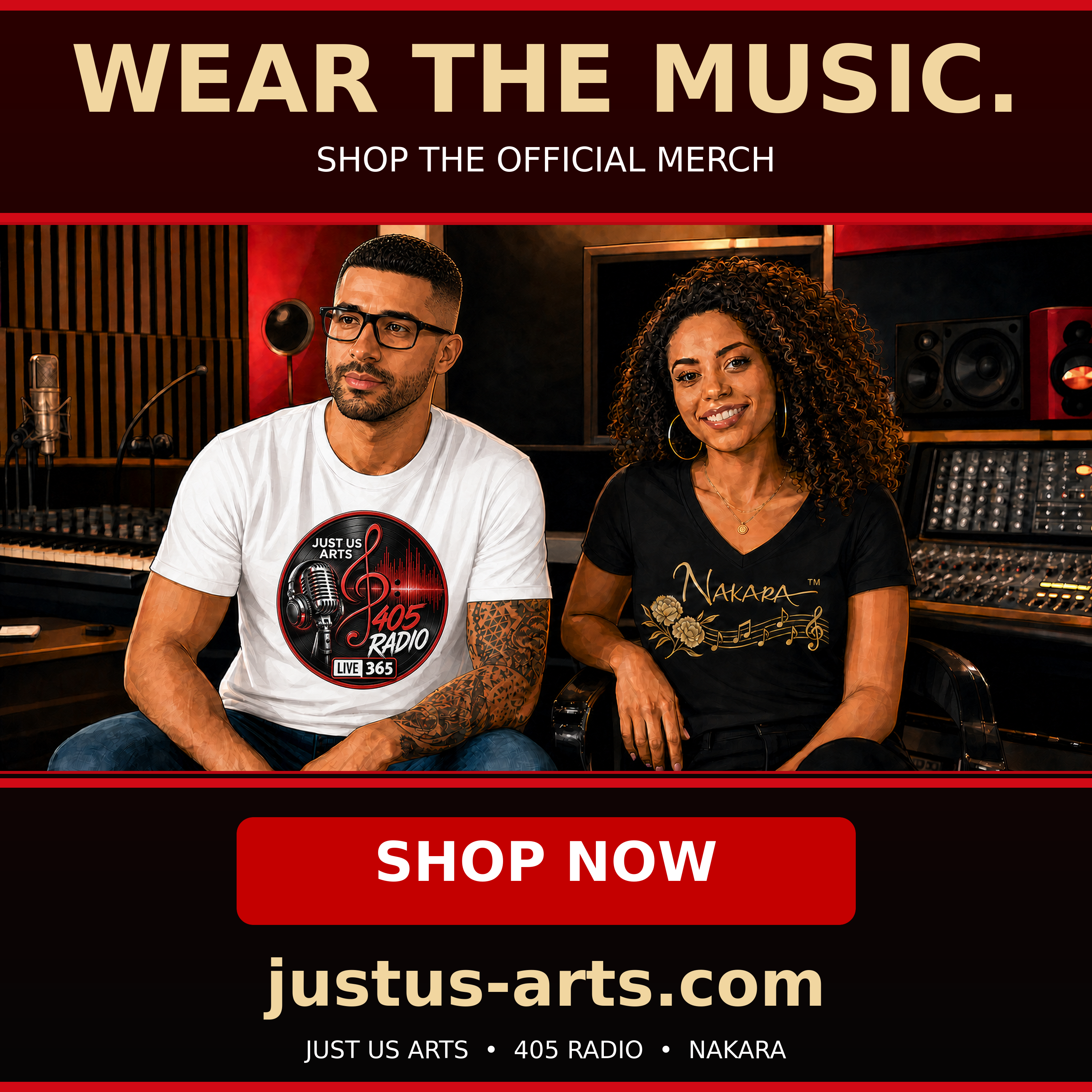 Wear the Music official Just Us Arts merchandise