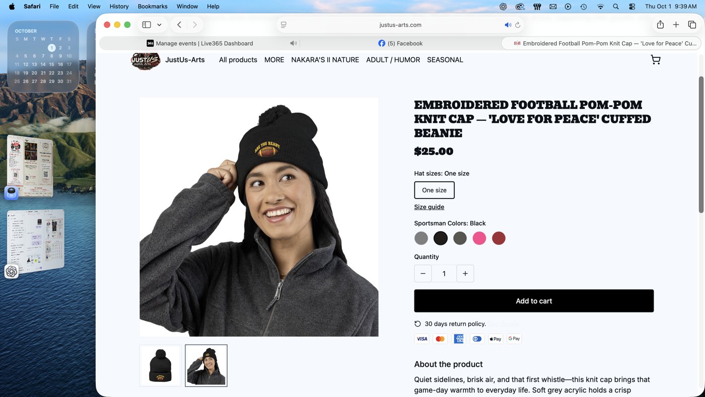 Football pom-pom knit cap